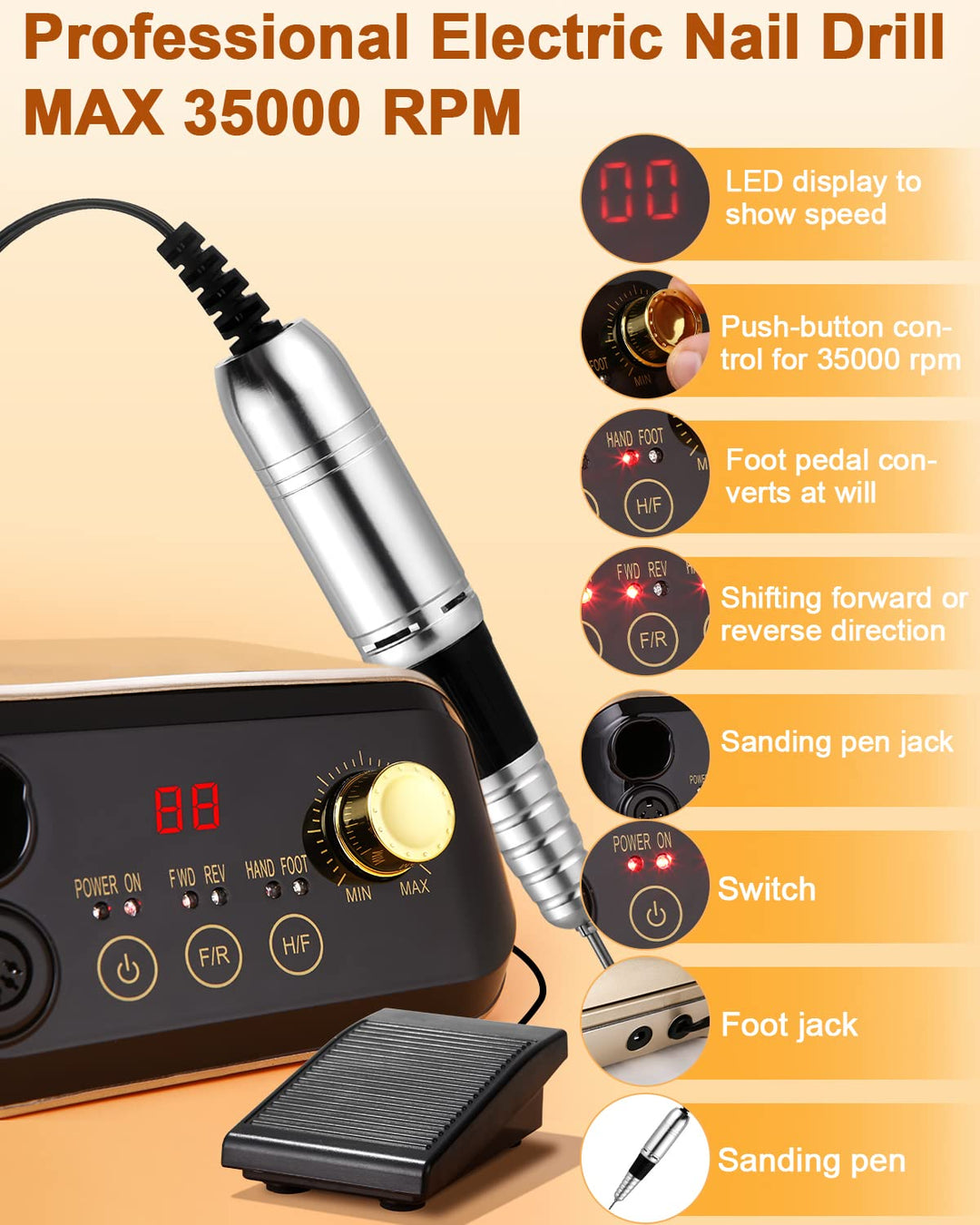 Nagelfräser 35000 U/Min Elektrische Nagelfeile für Gelnägel Maniküre Pediküre Set Professionelle Nai