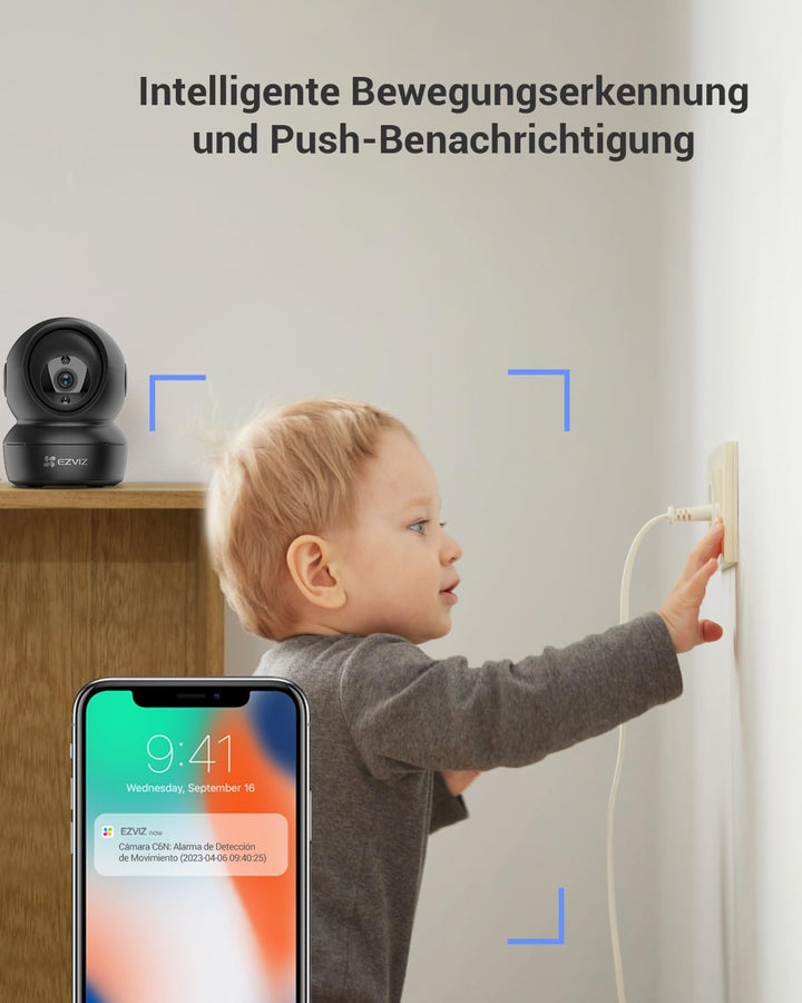 EZVIZ 2MP WLAN IP Kamera, PT Überwachungskamera Innen mit Zwei-Wege-Audio, Bewegungserfolgung, IR Na