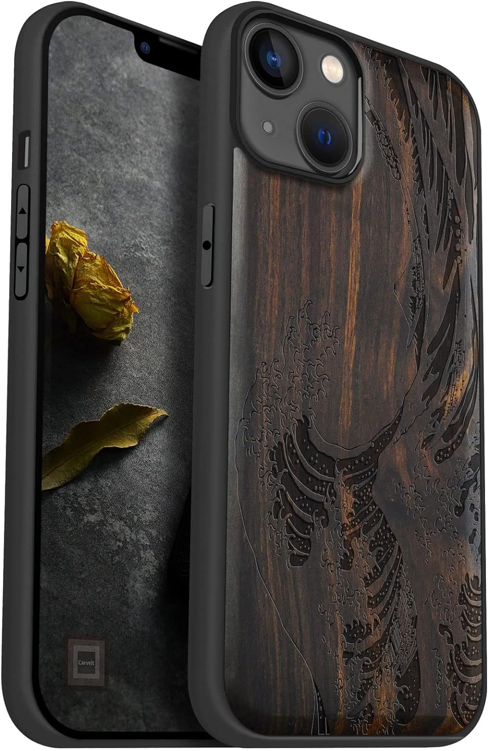 Carveit Handyhülle für iPhone 14 Plus Cover Kompatibel mit Magsafe [Holz und TPU Silikon Hybrid hüll