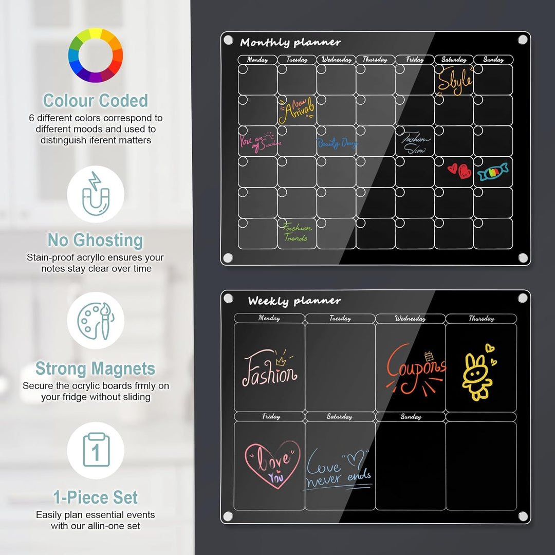 Acrylic Wochenplaner Magnetisch,Wochenplaner abwischbar für Kühlschrank,15.74x11.81 Zoll Wiederverwe