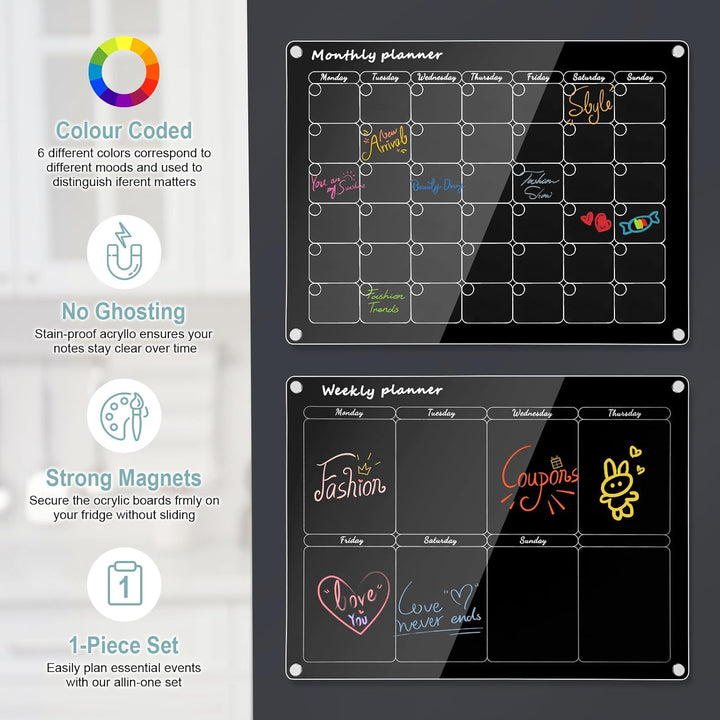 Acrylic Wochenplaner Magnetisch,Wochenplaner abwischbar für Kühlschrank,15.74x11.81 Zoll Wiederverwe