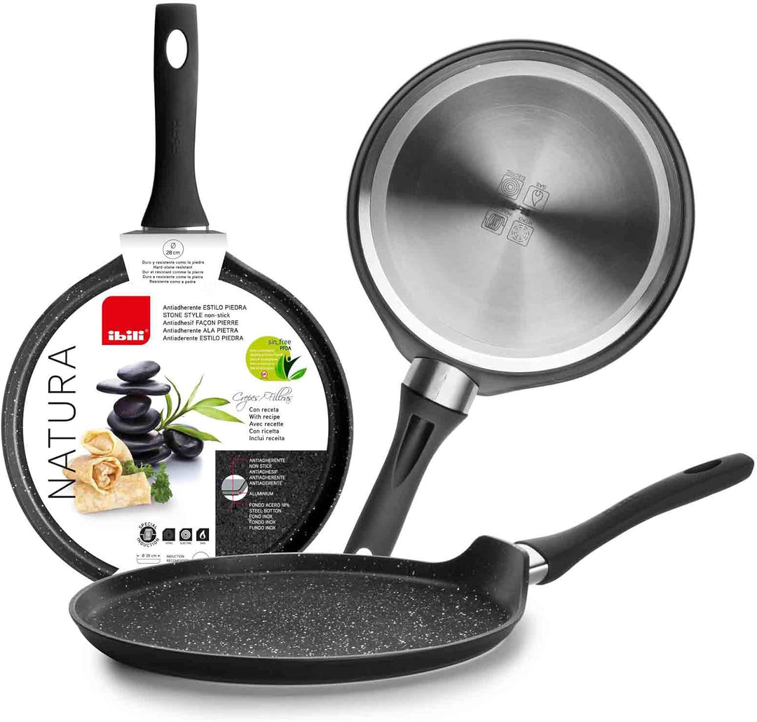 IBILI - Crêpe-Pfanne Natura, 25 cm, Aluminium, Anti-Haft-Beschichtung im Stein-Stil, geeignet für In