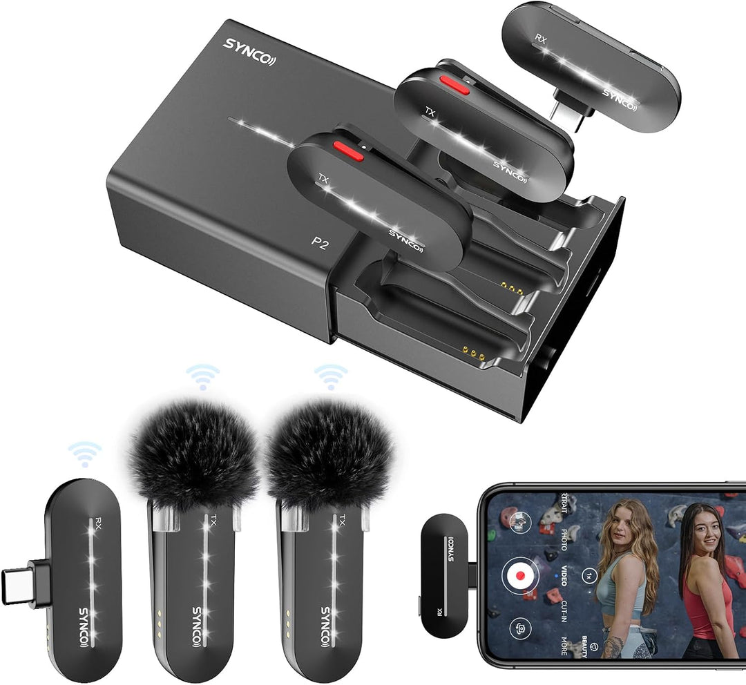 SYNCO Kabelloses Lavalier Mikrofon Typ-C, P2ST Drahtloses Telefone Mikrofon Handy mit Ladekoffer Plu