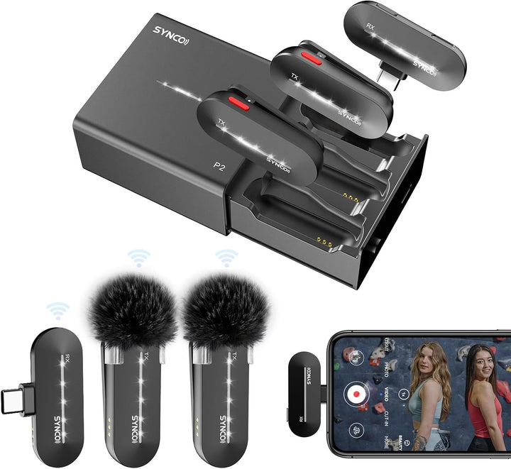 SYNCO Kabelloses Lavalier Mikrofon Typ-C, P2ST Drahtloses Telefone Mikrofon Handy mit Ladekoffer Plu
