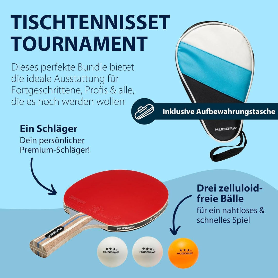 HUDORA Tischtennisset Tournament/Game/Match - Tischtennisschläger + Bälle - Mit Tasche - Für Anfänge