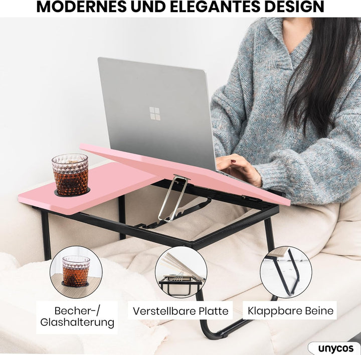 unycos - Klappbarer Laptoptisch - Multifunktionaler Betttisch, Ideal zum Essen, Arbeiten, Lesen, Sch
