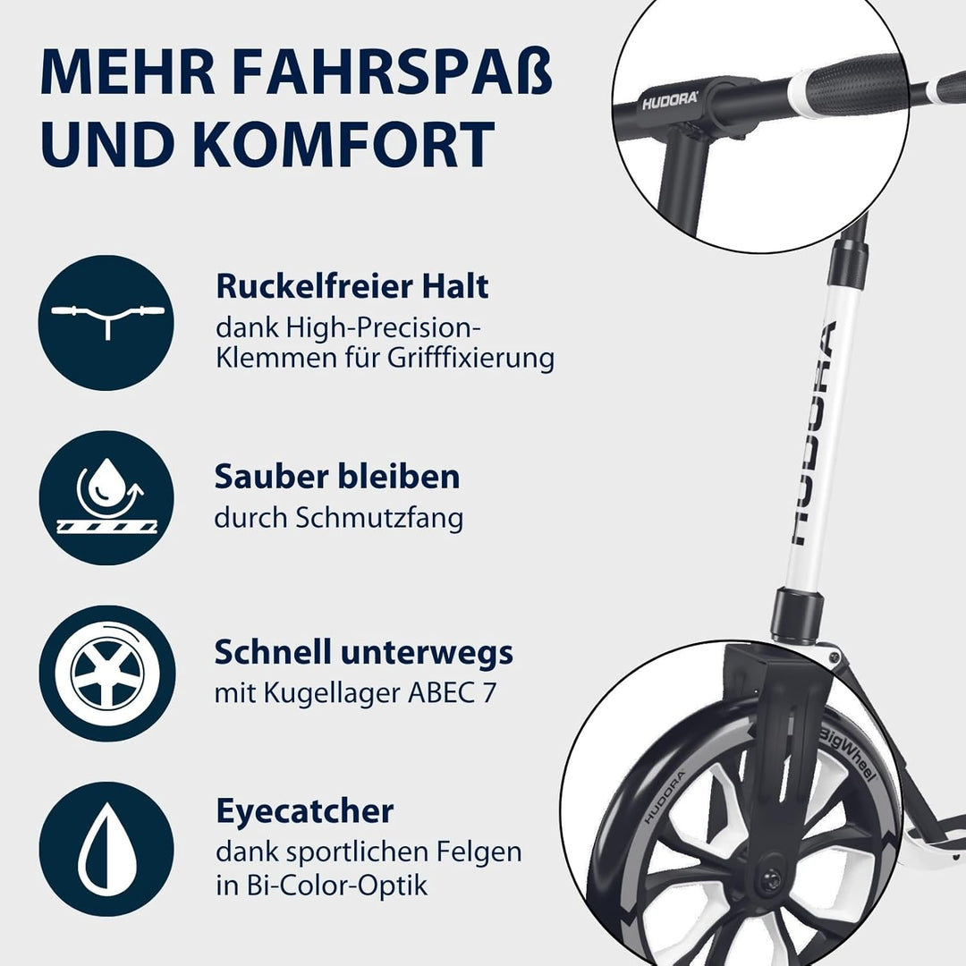HUDORA BigWheel® 205 Advanced Scooter - Komfortabler Aluminium-Roller für bis zu 100kg - Höhenverste