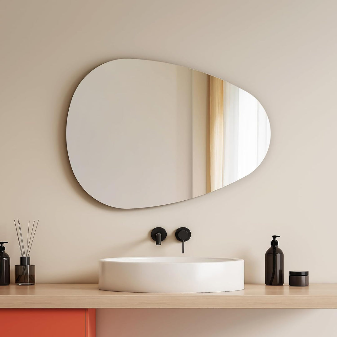 EMKE Badspiegel 45 x 60 cm, Asymmetrischer Spiegel, 360° Installation, Dekorativer HD-Wandspiegel fü