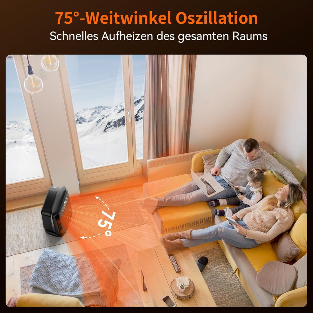 YASHE Heizlüfter, 1800W PTC Keramik-Heizlüfter, Elektrischer Heizung Energieeffizient, 75 ° Oszillat