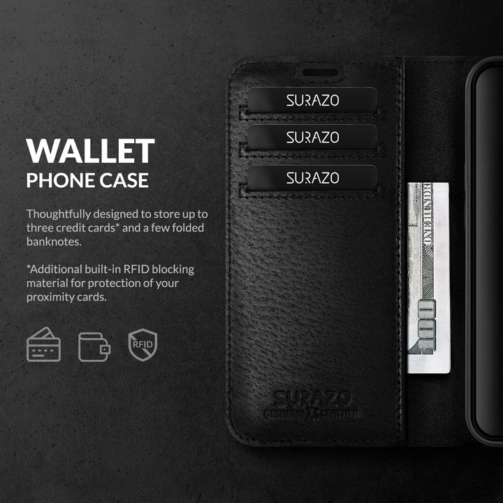 SURAZO Premium Handyhülle für Samsung Galaxy A54 Hülle Leder – Klappbare Echtleder Schutzhülle [Magn