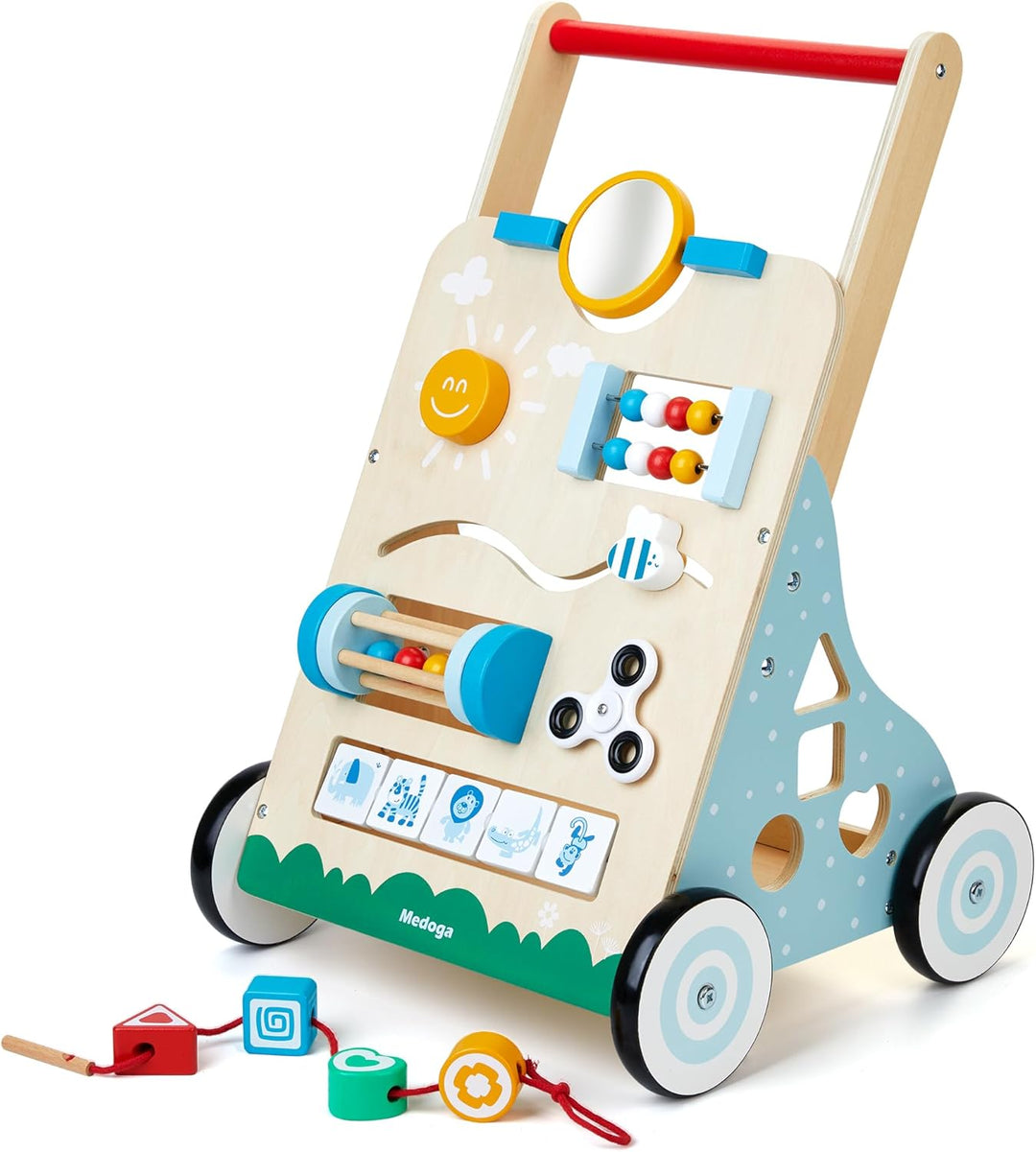 Lauflernwagen holz 10 in 1 Verwendung als Laufwagen Baby Lauflernhilfe Holz mit gummierten Holzräder