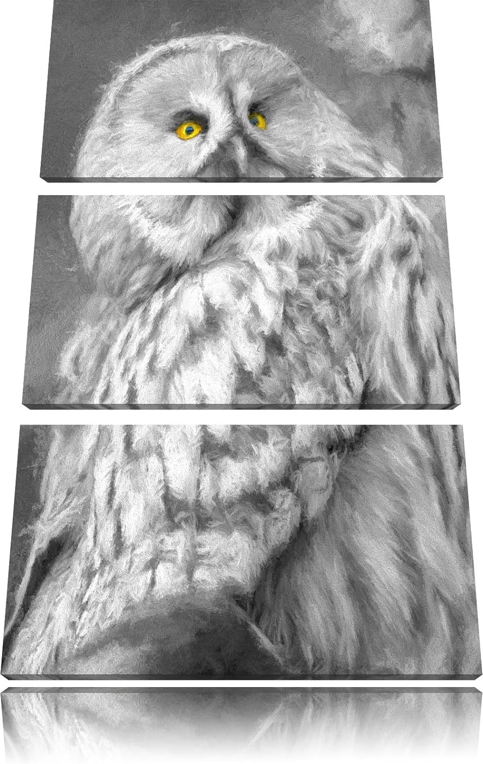 grosse anmutige Eule auf Ast schwarz/weiss Deluxe 3-Teiler Leinwandbild 120x80 Bild auf Leinwand, XX