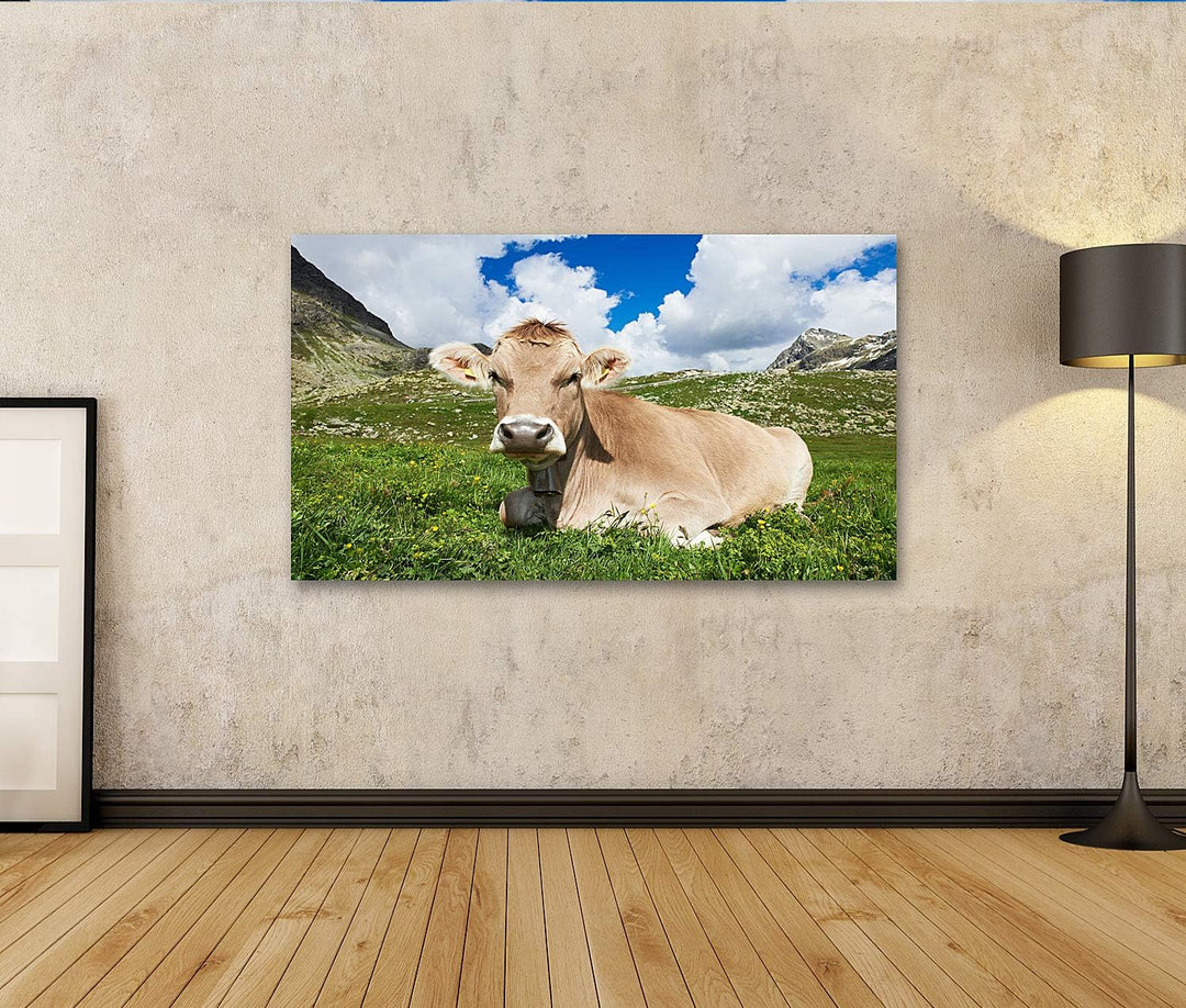islandburner Bild auf Leinwand Braune Kuh Auf Grüner Grasweide Bilder Wandbilder Poster Leinwand 80x