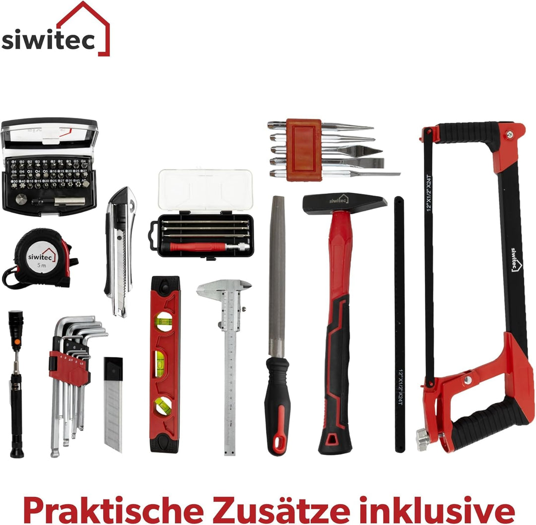 siwitec Werkzeugkoffer 139-teilig | Werkzeug Set CRV | Werkzeugkasten gefüllt mit Zangen, Schraubend