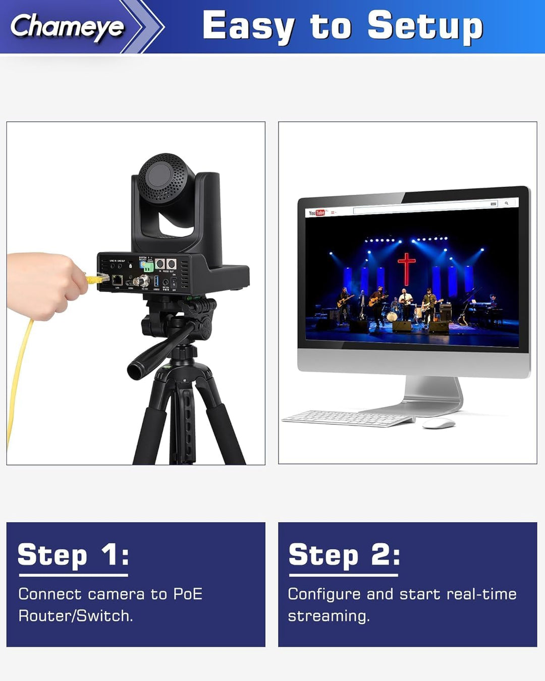 Chameye NDI PTZ Camera 20x Optical Zoom AI Auto Tracking PTZ Camera with LCD Display, 3G-SDI IP 1080