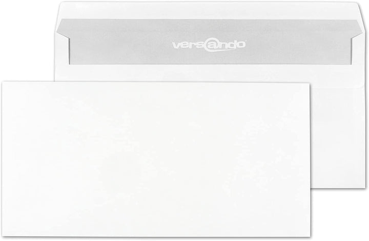 versando 500 Briefumschläge DIN lang ohne Fenster oF selbstklebend sk 22 x 11 cm weiss Weiss - Ohne