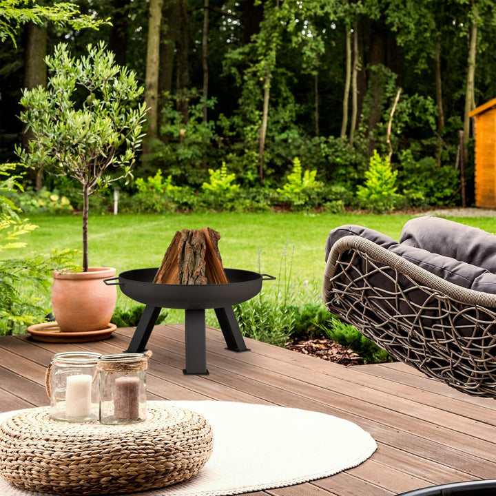Relaxdays Feuerschale Durchmesser 60 cm, inkl. Schürhaken, Garten & Terrasse Feuerstelle, rund, Feue