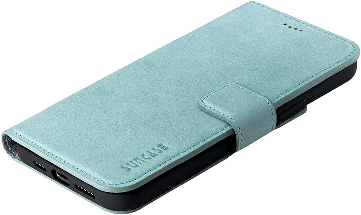 Suncase Book-Style Hülle kompatibel mit iPhone 12 Mini (5.4") Leder Tasche (Slim-Fit) Lederhülle Han