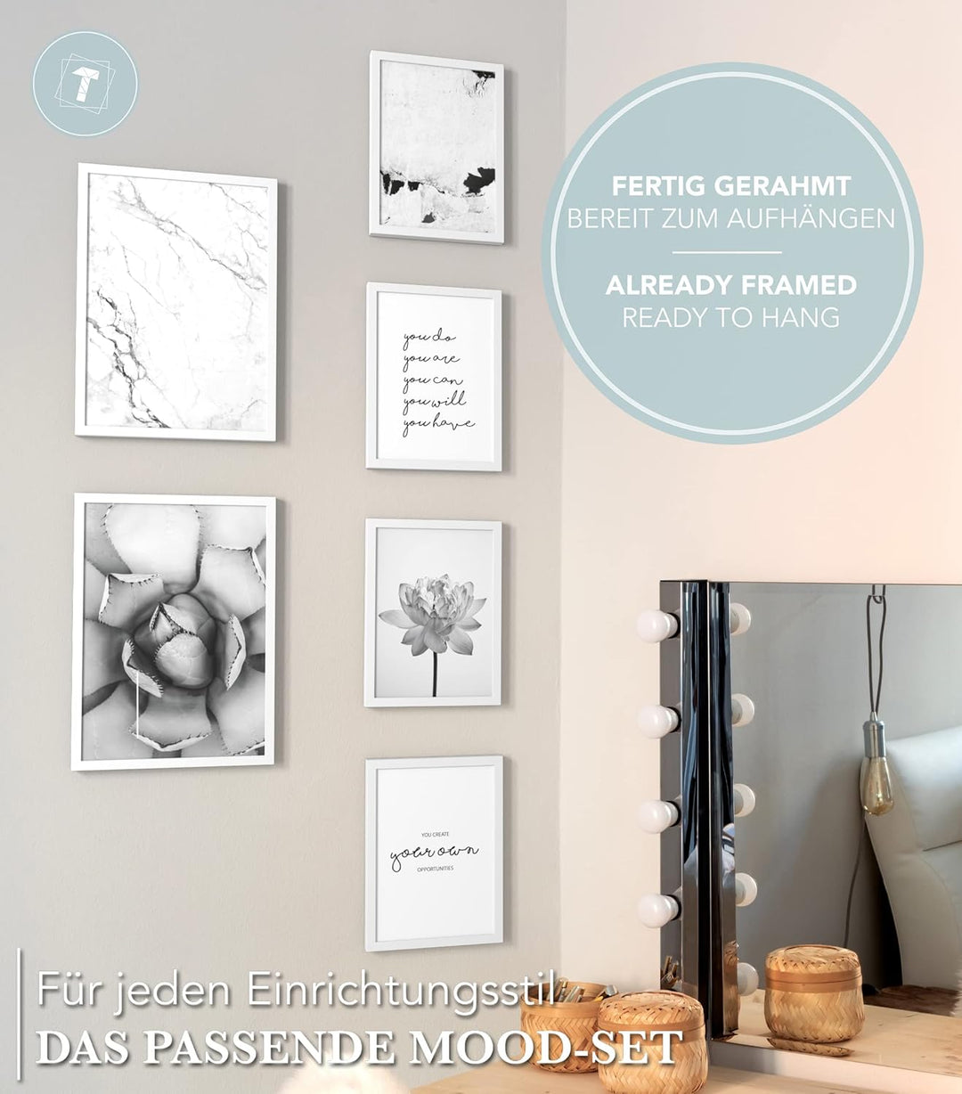 Papierschmiede® Mood Poster Set Unity Schwarz-Weiss, Fertiges Bilder Set mit Rahmen (Holz, weiss), W