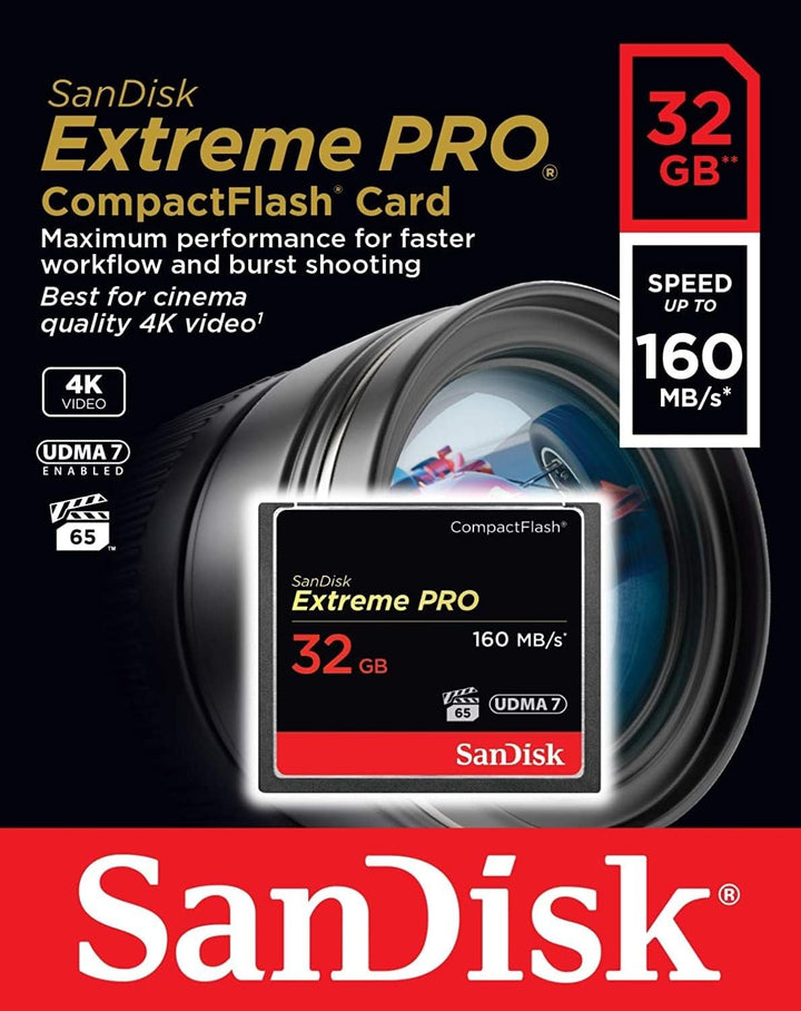 SanDisk Extreme Pro CompactFlash Speicherkarte 32GB (UDMA7, 4K-UHD- und Full-HD-Videos, VPG 65, temp