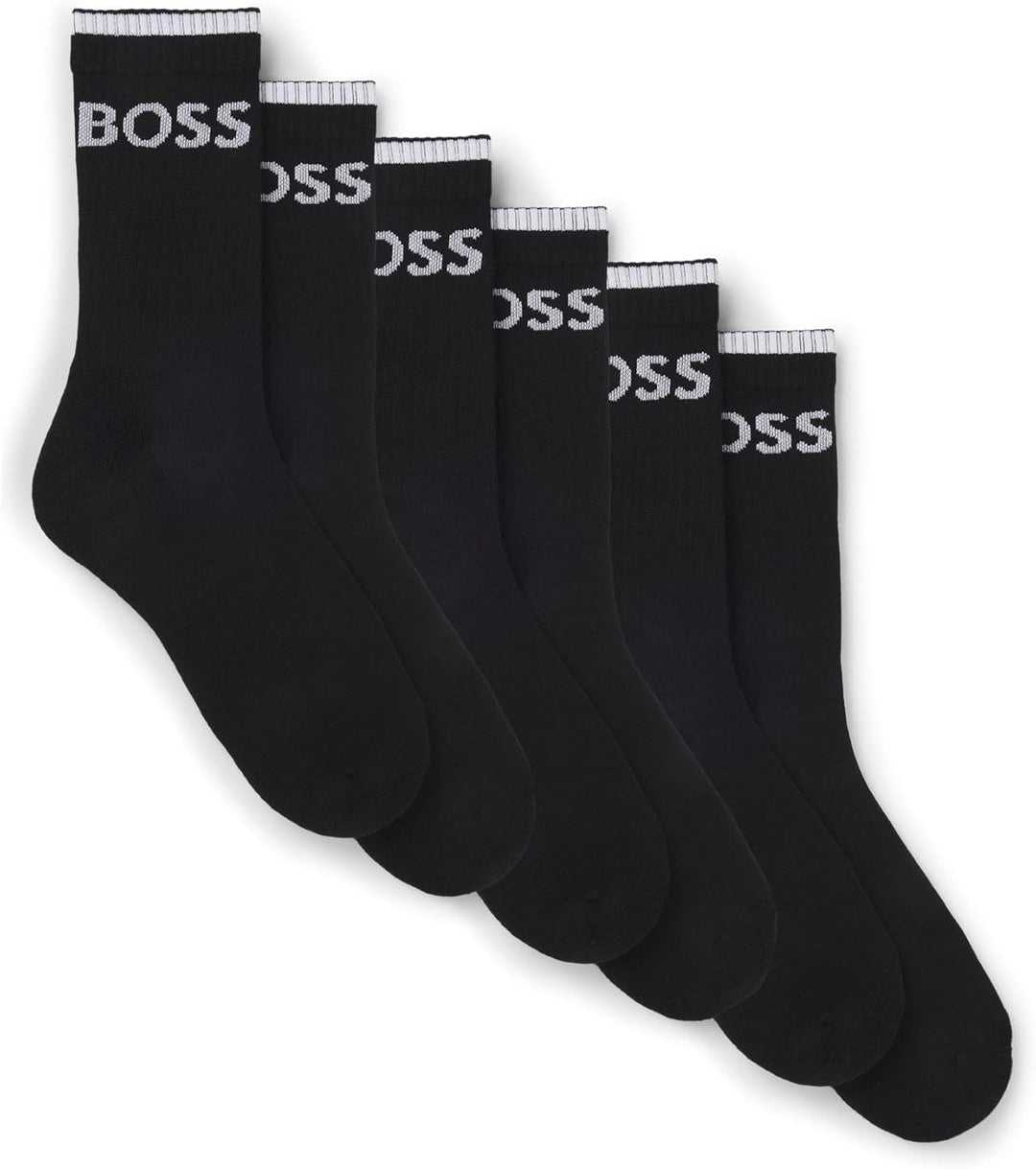 BOSS Herren 6P QS Stripe CC Sechser-Pack kurze Socken aus geripptem Baumwoll-Mix 39-42 -001 black, 3
