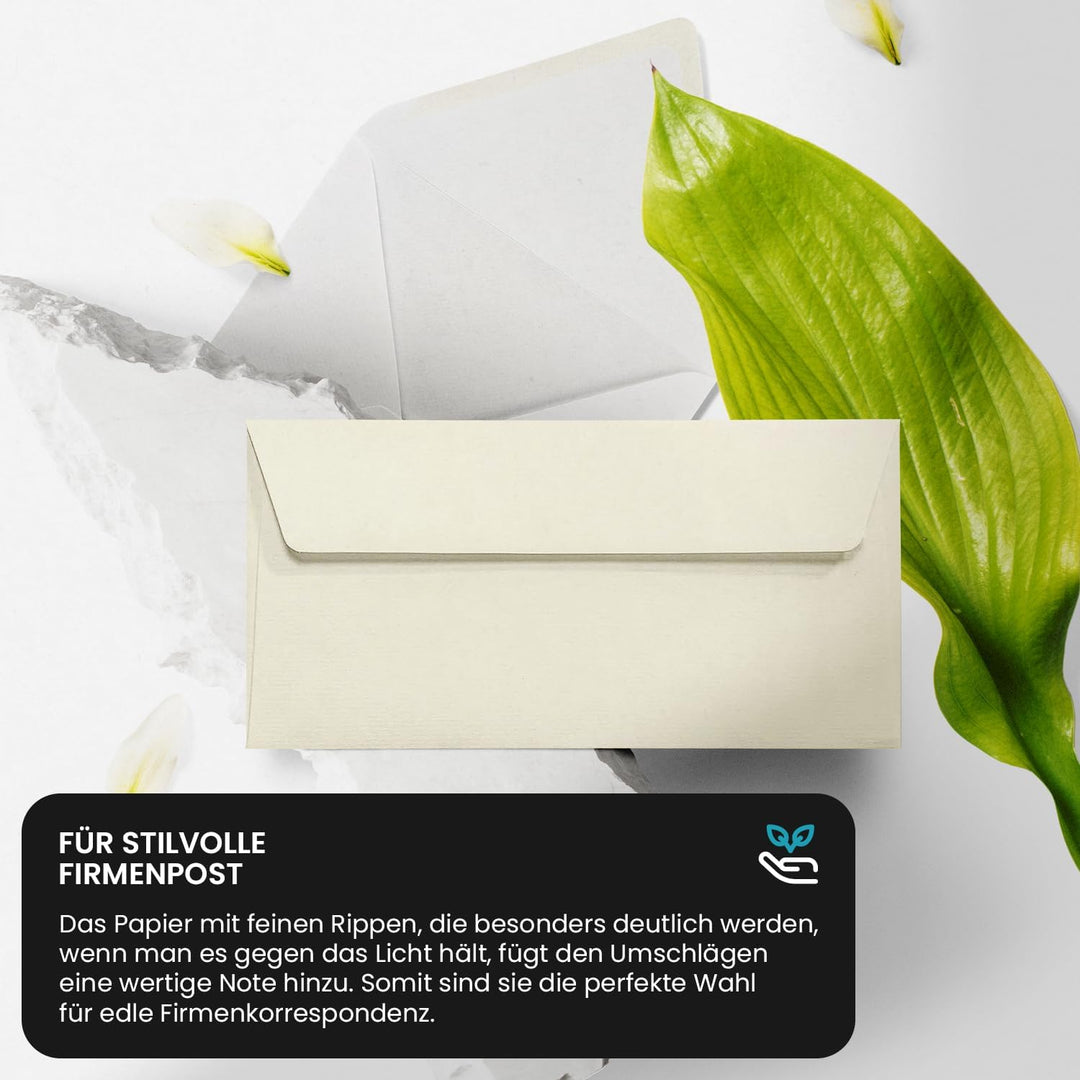 Netuno 100 Weiss DL Briefumschläge geripptes Papier 11 x 22 cm 120g Aster Laid White elegante DIN La