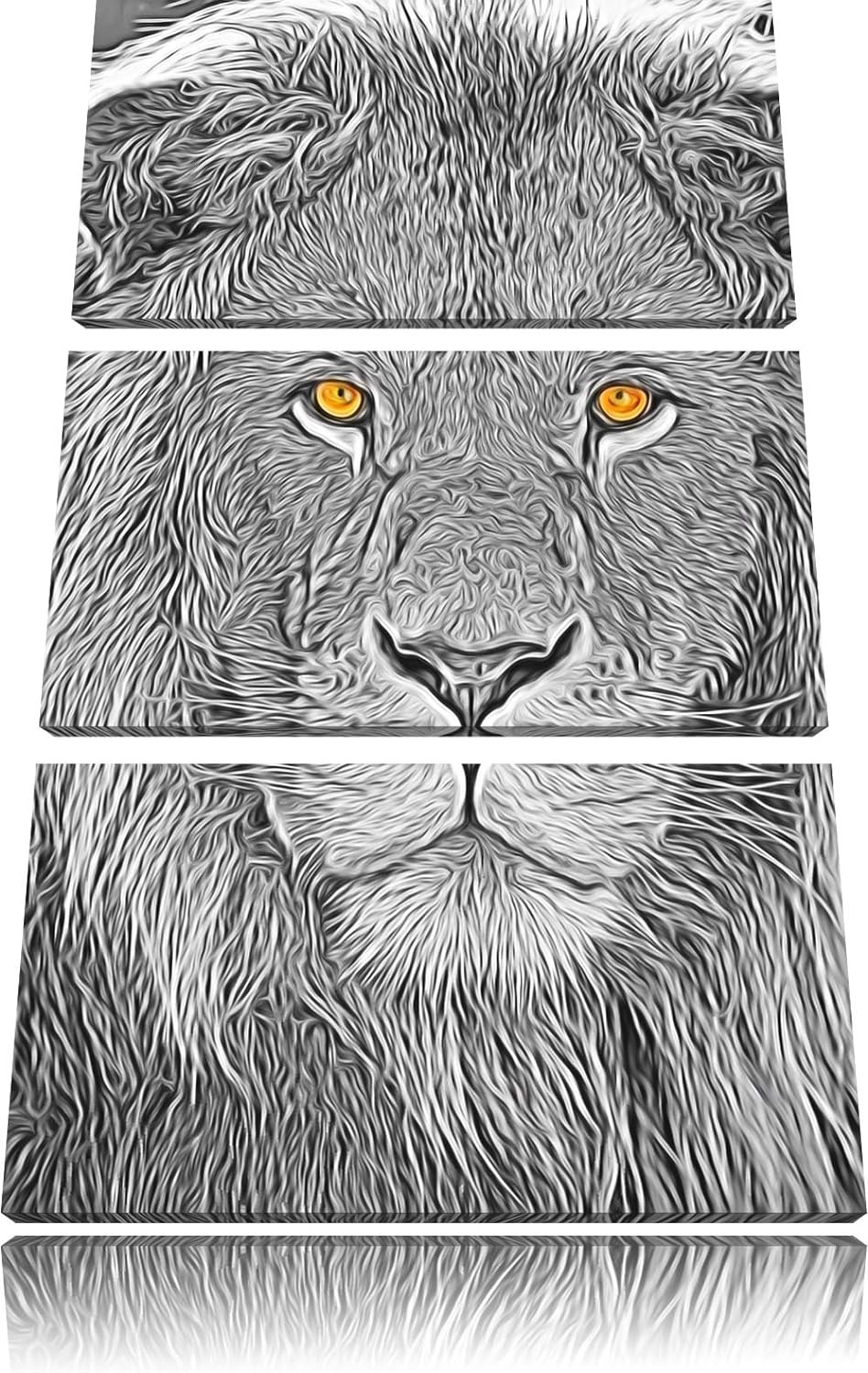bildschöner Löwe schwarz/weiss Deluxe 3-Teiler Leinwandbild 120x80 Bild auf Leinwand, XXL riesige Bi