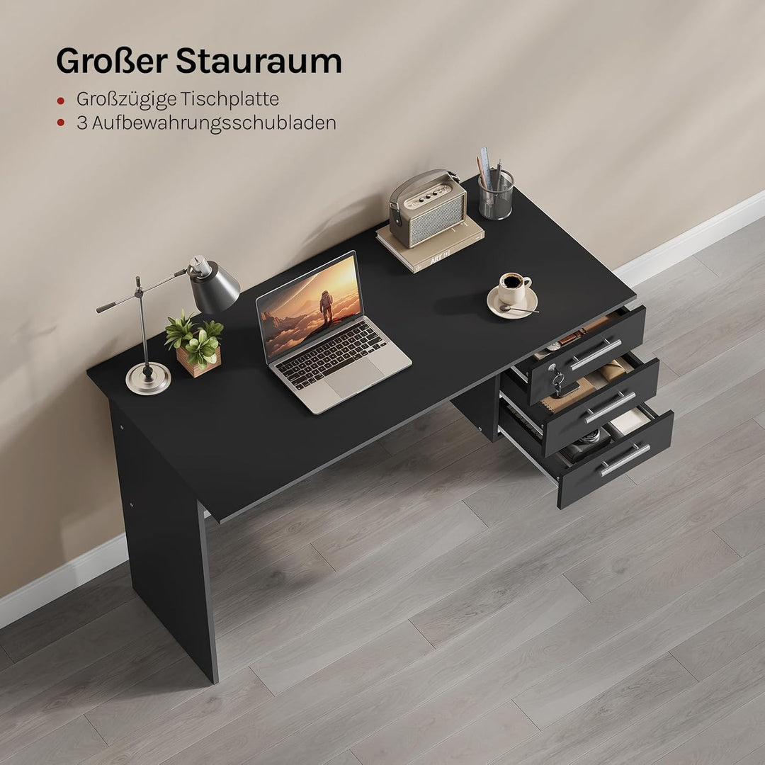 WOLTU® Schreibtisch TS59sz Computertisch Bürotisch Arbeitstisch PC Laptop Tisch, mit 3 Schubladen un