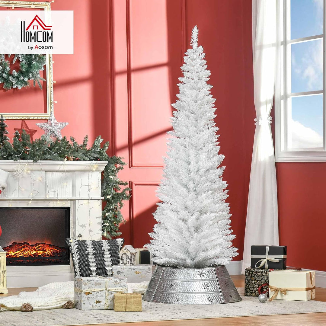 HOMCOM Weihnachtsbaum 1,8 m Christbaum mit Ständer Kunsttanne 390 Äste zerlegbar PVC Weiss Ø55 x 180