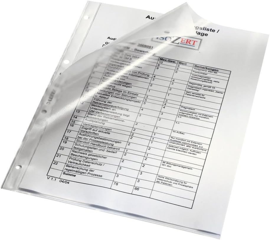 LEITZ Prospekthulle 0,13 mm oben und Lochseite offen (obere Folie durchgehend gelocht)