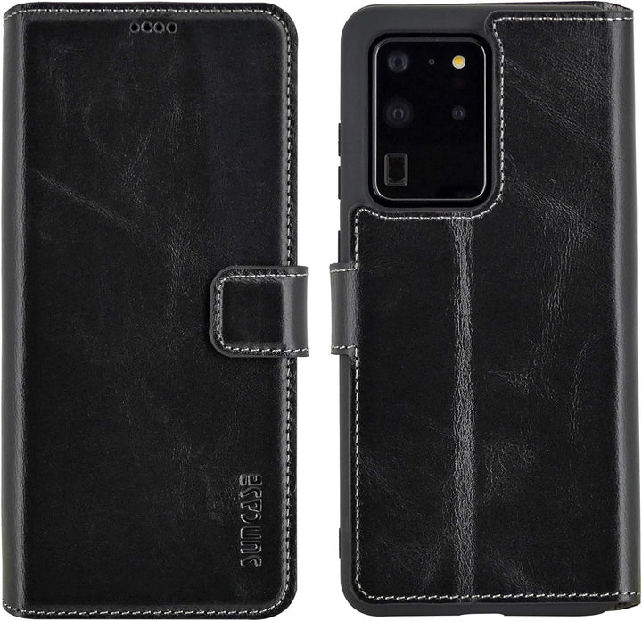 Suncase Book-Style Hülle kompatibel mit Samsung Galaxy S20 Ultra Leder Tasche (Slim-Fit) Lederhülle