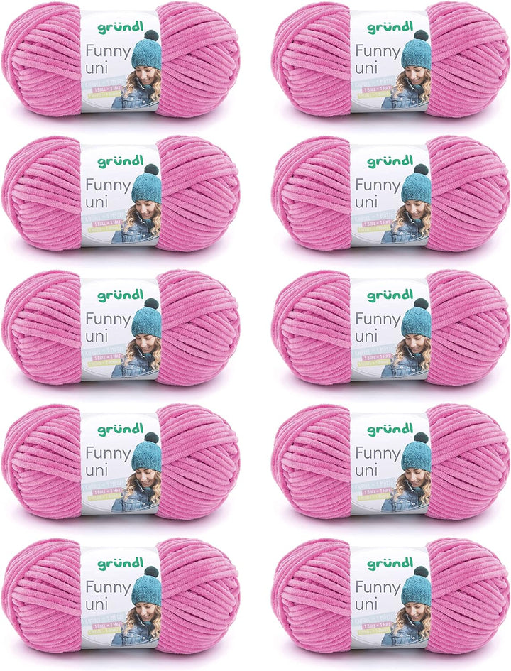 Gründl Funny uni Strick- & Häkelgarn (samtartiges Chenille-Garn aus 100 % Polyester, 10 x 100 g / 12