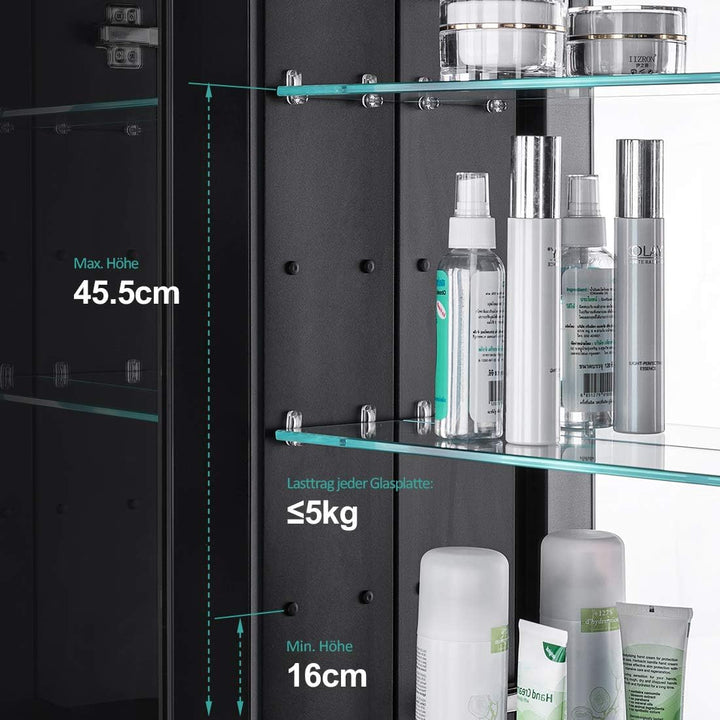 EMKE Spiegelschränke 50x65cm Spiegelschrank Badschrank mit Doppelseitiger Spiegel (Schwarz), Schwarz