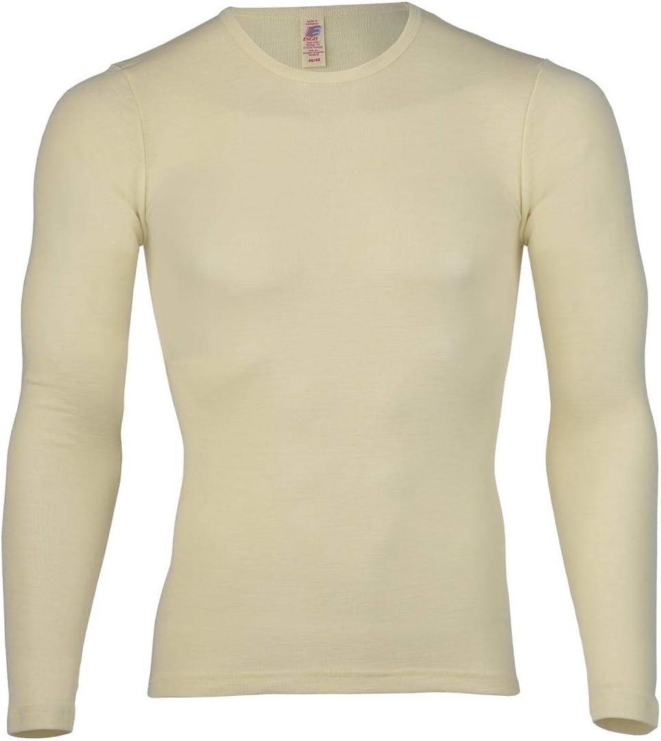 Damen u. Herren Unterhemd langarm, 100% Schurwolle, Engel Natur, Gr. 54/56