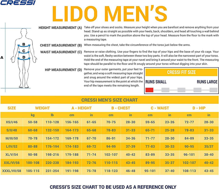 Cressi Lido Man - Shorty Neopren High Stretch 2 mm Neoprenanzug für Herren Schwarz - Orange M, Schwa