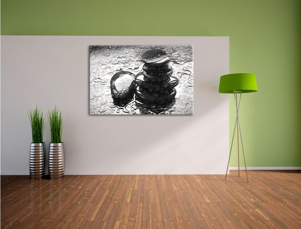 Pixxprint Zensteinturm im Regen als Leinwandbild/Grösse: 100x70 cm/Wandbild/Kunstdruck/fertig bespan