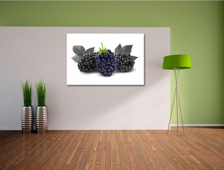 Grosse Brombeeren schwarz/weiss Format: 100x70 cm auf Leinwand, XXL riesige Bilder fertig gerahmt mi