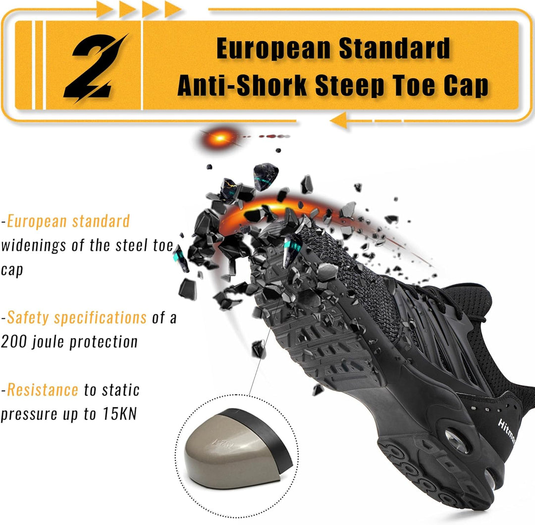 Hitmars Arbeitsschuhe Unisex Gr.36-47 Schwarz 44 EU, Schwarz 44 EU