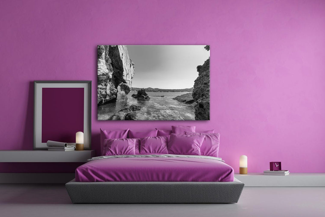 deyoli tropischer Steinstrand Format: 80x60 Effekt: Schwarz/Weiss als Leinwand, Motiv fertig gerahmt