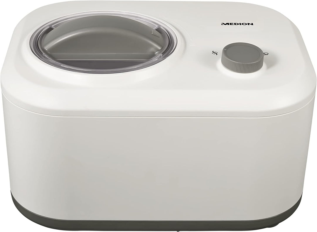 MEDION Eismaschine mit Kompressor (Eiscremebereiter, 1 Liter, 100 Watt, Aluminium Behälter, Zubereit