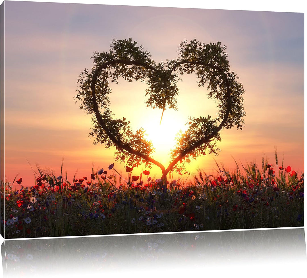 Herz aus Bambus, Format: 100x70 auf Leinwand, XXL riesige Bilder fertig gerahmt mit Keilrahmen, Kuns