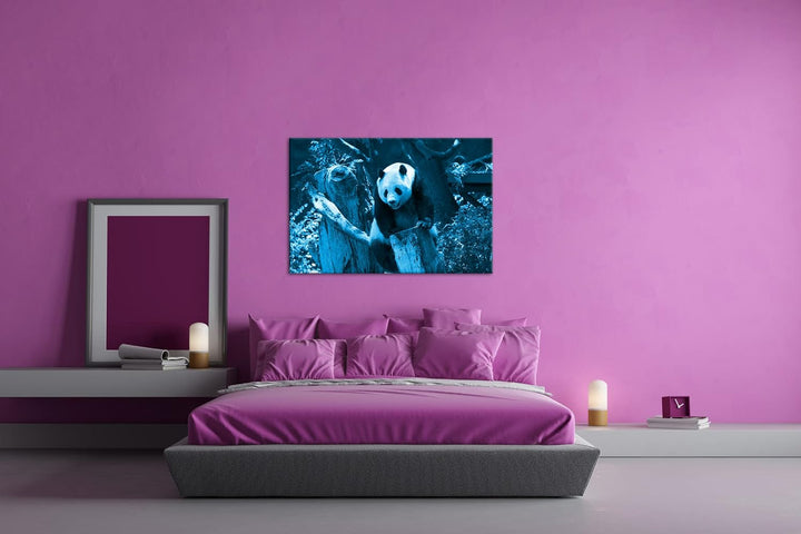 deyoli knuffiger Panda Format 80x60 Effekt: Monocrome Blau als Leinwandbild, Motiv fertig gerahmt au