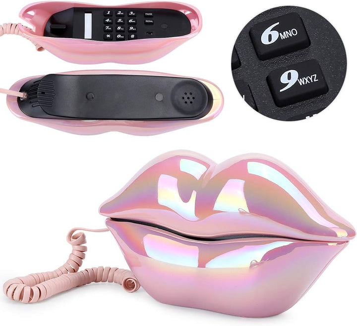 Lippen Festnetztelefon,Galvanisieren Pink Draht Festnetz Telefon,ome Desktop Kabelgebundenes Festnet