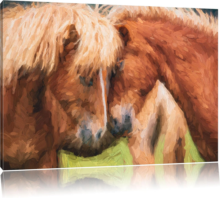 Pixxprint Zwei schmusende Pferde Kunst als Leinwandbild/Grösse: 100x70 / Wandbild/Kunstdruck/fertig