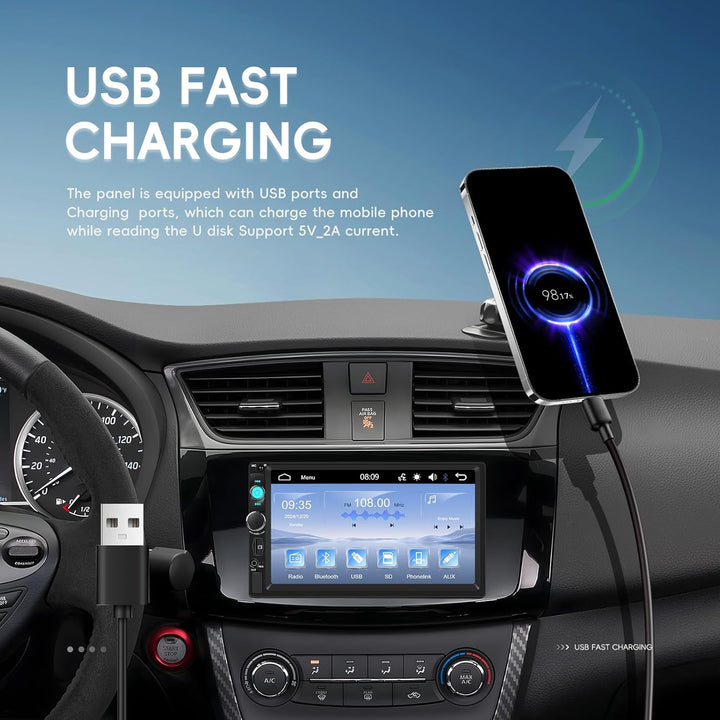 【2025 Upgrade】 Camecho Doppel DIN Autoradio Bluetooth 7 Zoll BildschirmTouchscreen MP5 Player USB/SD