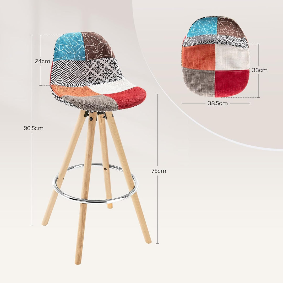 WOLTU® 2 x Barhocker 2er Set Barstuhl aus Leinen Holzgestell mit Lehne + Fussstütze Design Stuhl Küc