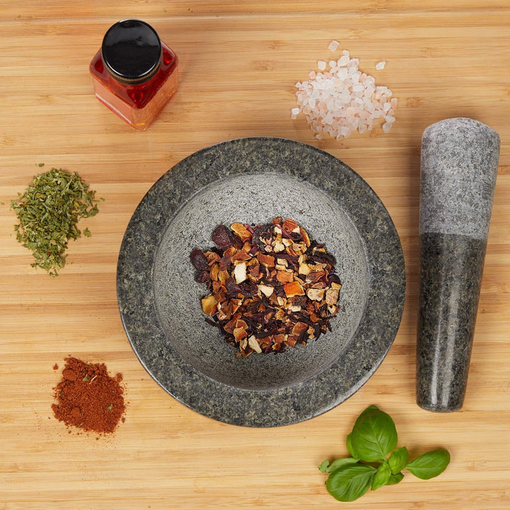 Relaxdays Granit Mörser mit Stössel, robust & langlebig, Gewürze, Kräuter, polierter Steinmörser, Ø