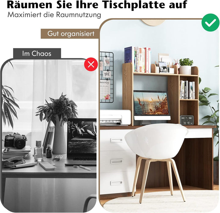 COSTWAY Schreibtischregal, Tischregal mit 4 Ablagen und offenem Fach, Ablagesystem, Mehrzweck-Tischo