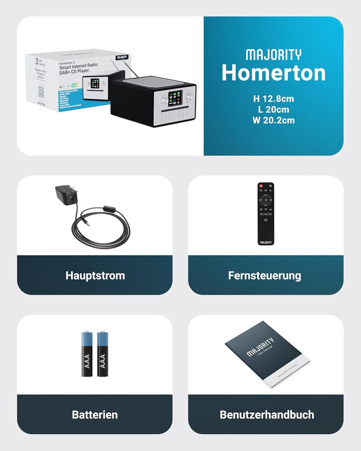 Majority Homerton 2 Internet, DAB, UKW-Radio & CD Player | 40 Radiovoreinstellungen | Universelles P