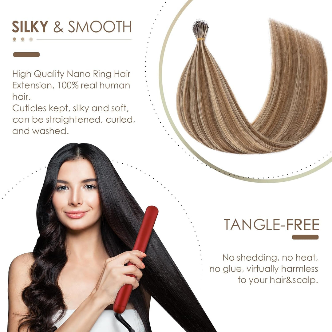 Silk-co Haarteile Echthaar Nanoring Extensions Loop Haarverlängerung 100% Human Hair Weich Natürlich